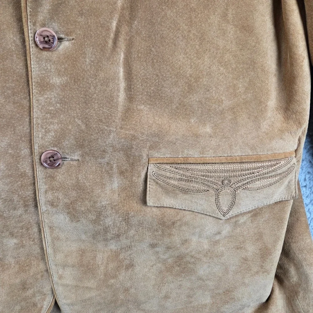 Scully‎ Western Two Button Jacket Leatherwork Brown Suede Blazer Size 46